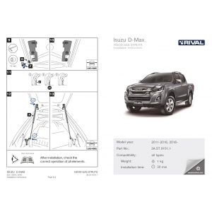 Paire de vérins de capot pour Isuzu Dmax de 2012 à 2021 2A.ST.9101