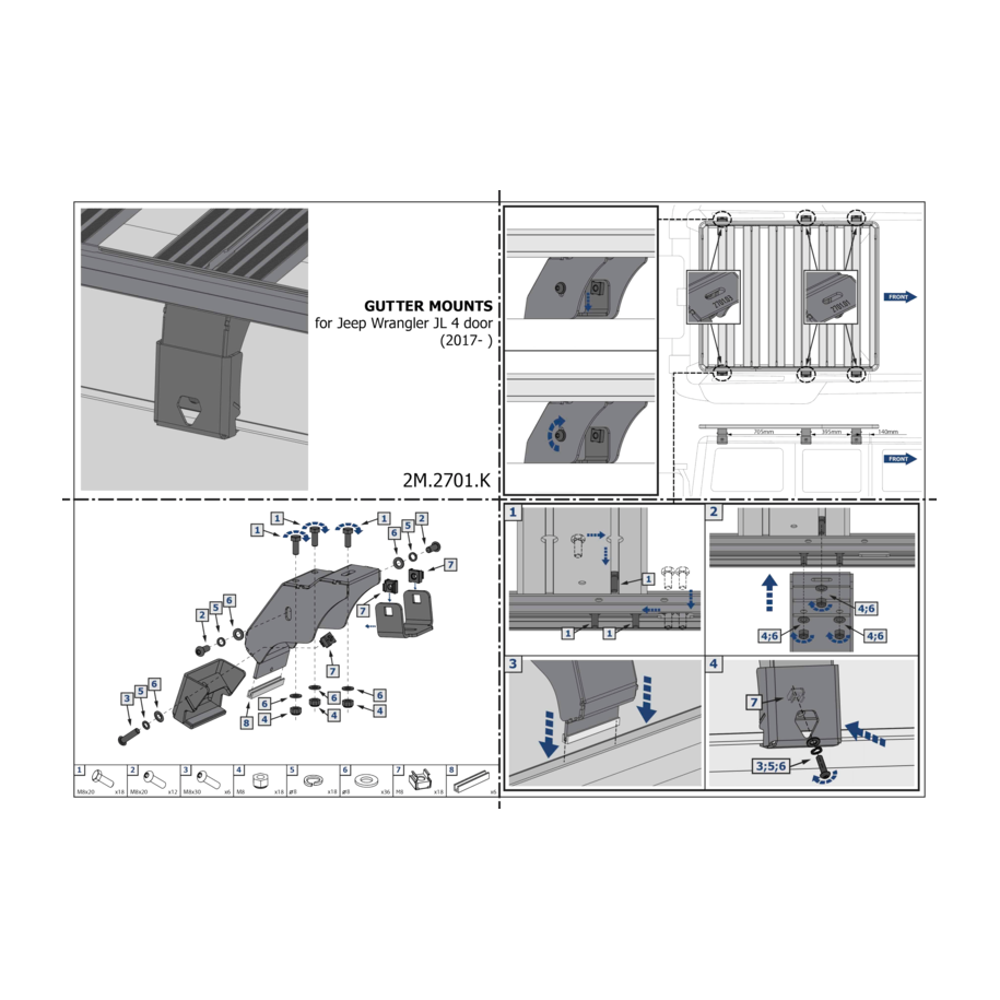 Montpellier4x4 Support Montage Goutiere Jeep Wrangler Jl RIVA