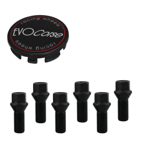 Kit visserie 14x1.50 Noir et Cache Moyeu (Pour 1 jante)