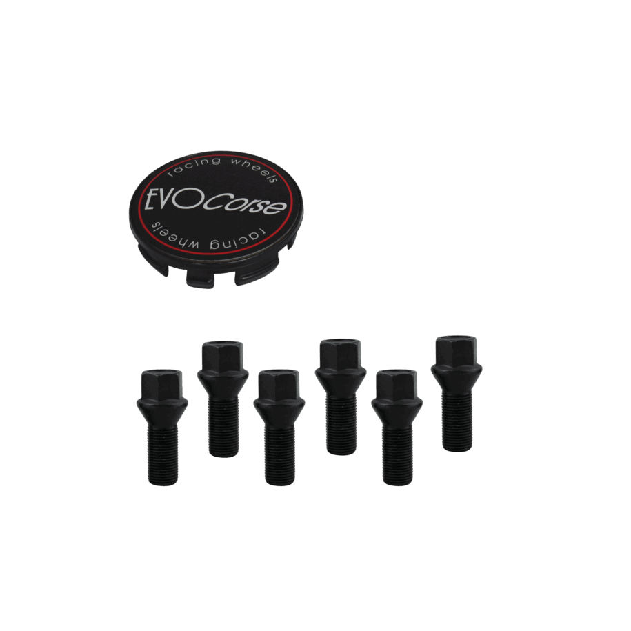 Kit visserie 14x1.50 Noir et Cache Moyeu (Pour 1 jante)