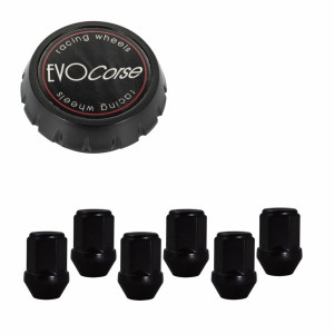 Kit visserie M14x1.50 noir et cache-moyeu EVO Corse pour 1 jante