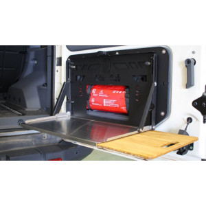 Improve your offroad experience with Alu-Cab folding table on the rear door of the Ineos Grenadier
